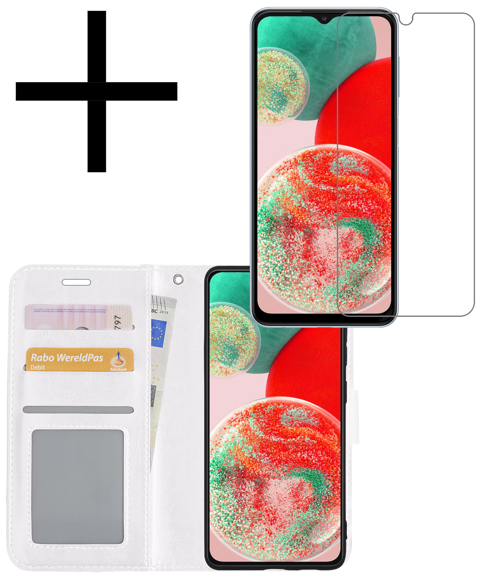 NoXx Hoes Geschikt voor Samsung A23 Hoesje Book Case Hoes Flip Cover Wallet Bookcase Met Screenprotector - Wit