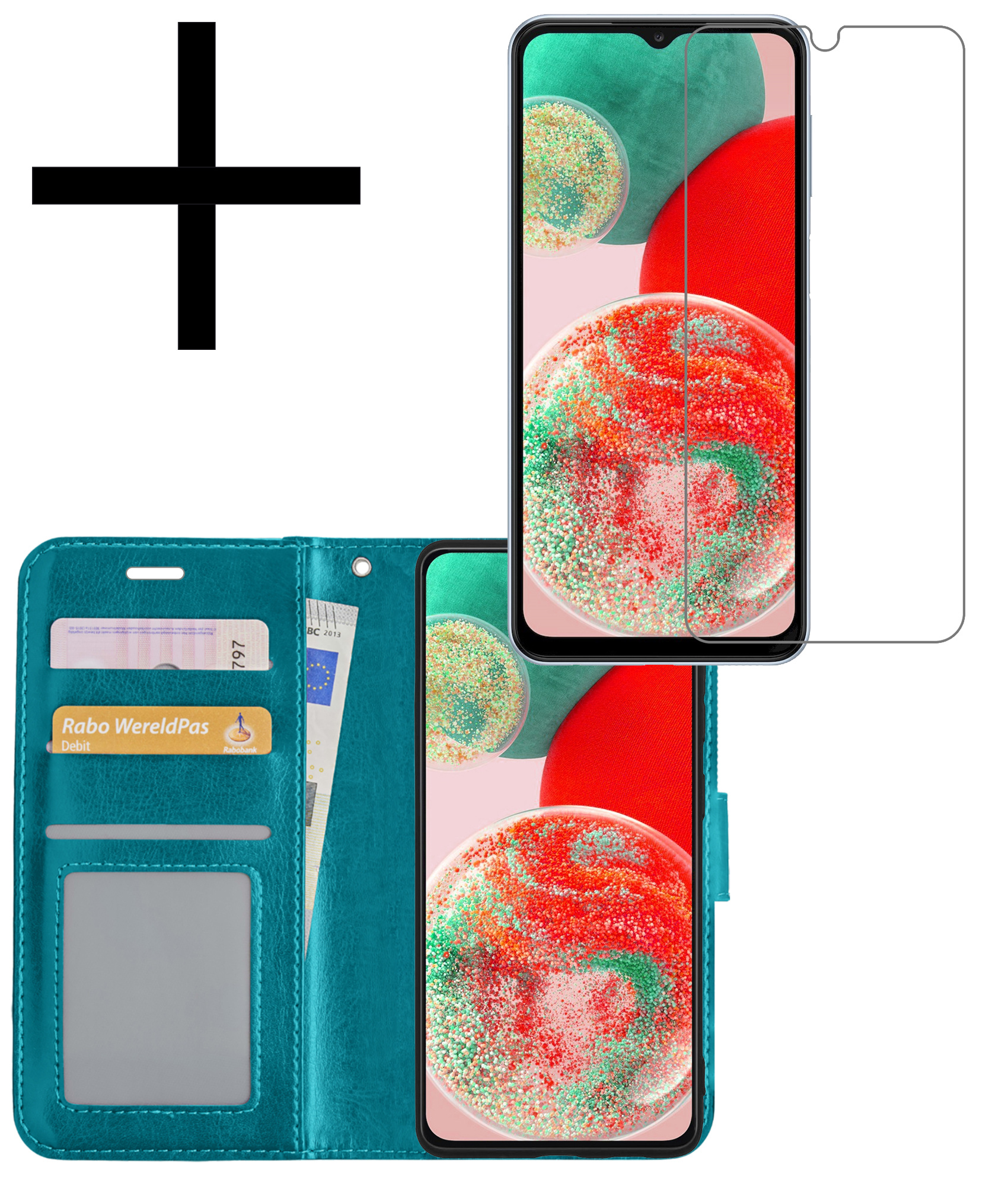 NoXx Hoes Geschikt voor Samsung A23 Hoesje Book Case Hoes Flip Cover Wallet Bookcase Met Screenprotector - Turquoise