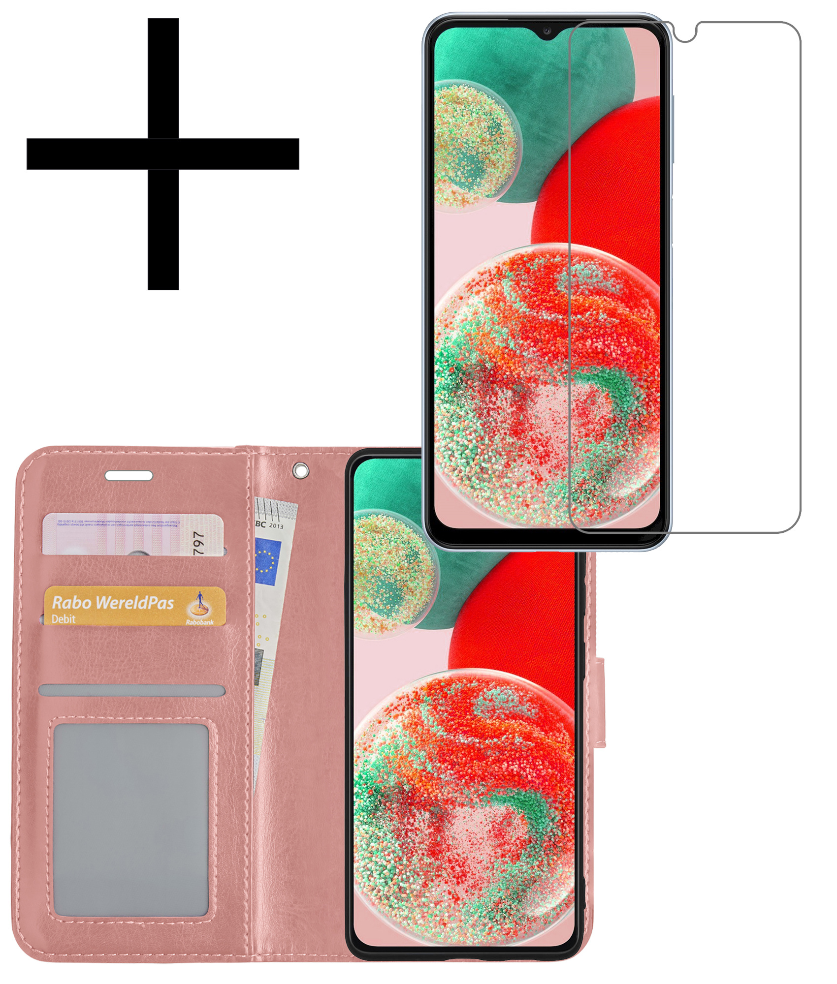NoXx Hoes Geschikt voor Samsung A23 Hoesje Book Case Hoes Flip Cover Wallet Bookcase Met Screenprotector - Rosé goud