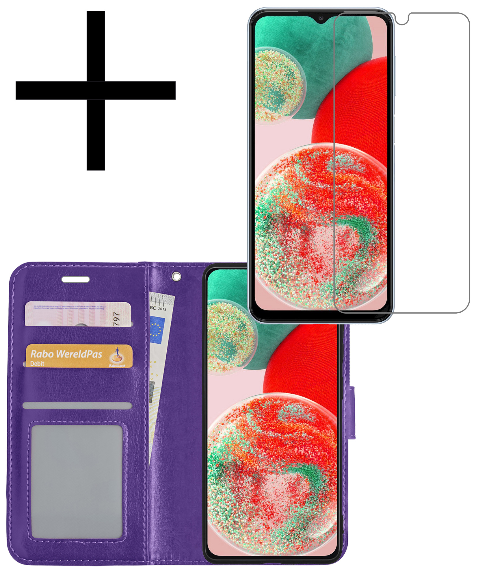 NoXx Hoes Geschikt voor Samsung A23 Hoesje Book Case Hoes Flip Cover Wallet Bookcase Met Screenprotector - Paars