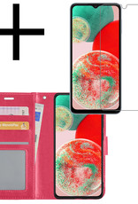 NoXx Hoes Geschikt voor Samsung A23 Hoesje Book Case Hoes Flip Cover Wallet Bookcase Met Screenprotector - Donkerroze
