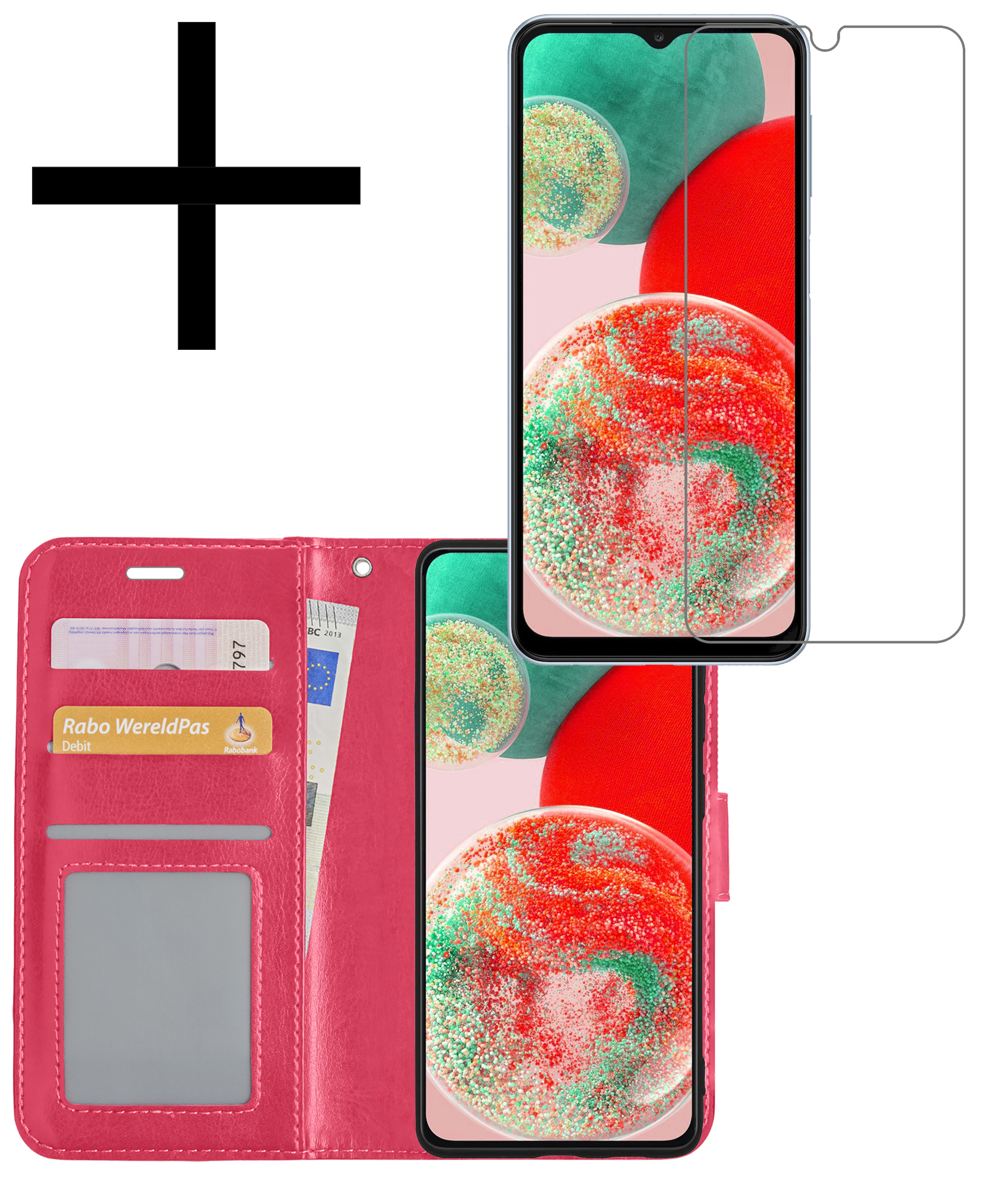 NoXx Hoes Geschikt voor Samsung A23 Hoesje Book Case Hoes Flip Cover Wallet Bookcase Met Screenprotector - Donkerroze