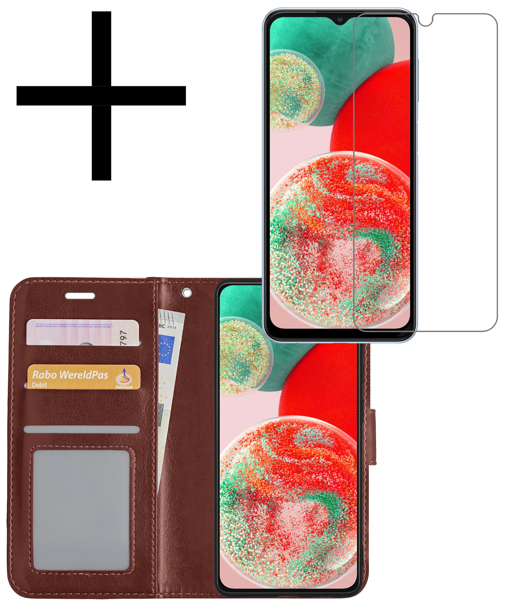 NoXx Hoes Geschikt voor Samsung A23 Hoesje Book Case Hoes Flip Cover Wallet Bookcase Met Screenprotector - Bruin