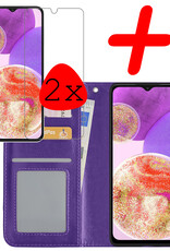 BASEY. Hoes Geschikt voor Samsung A23 Hoesje Bookcase Hoes Flip Case Book Cover Met 2x Screenprotector - Hoesje Geschikt voor Samsung Galaxy A23 Hoes Book Case Hoesje - Paars