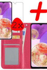 Samsung Galaxy A23 Hoesje Bookcase Hoes Flip Case Book Cover 2x Met Screenprotector - Samsung A23 Hoes Book Case Hoesje - Donkerroze