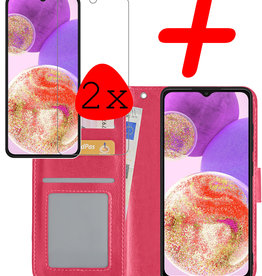 BASEY. BASEY. Samsung Galaxy A23 Hoesje Bookcase Donkerroze Met 2x Screenprotector