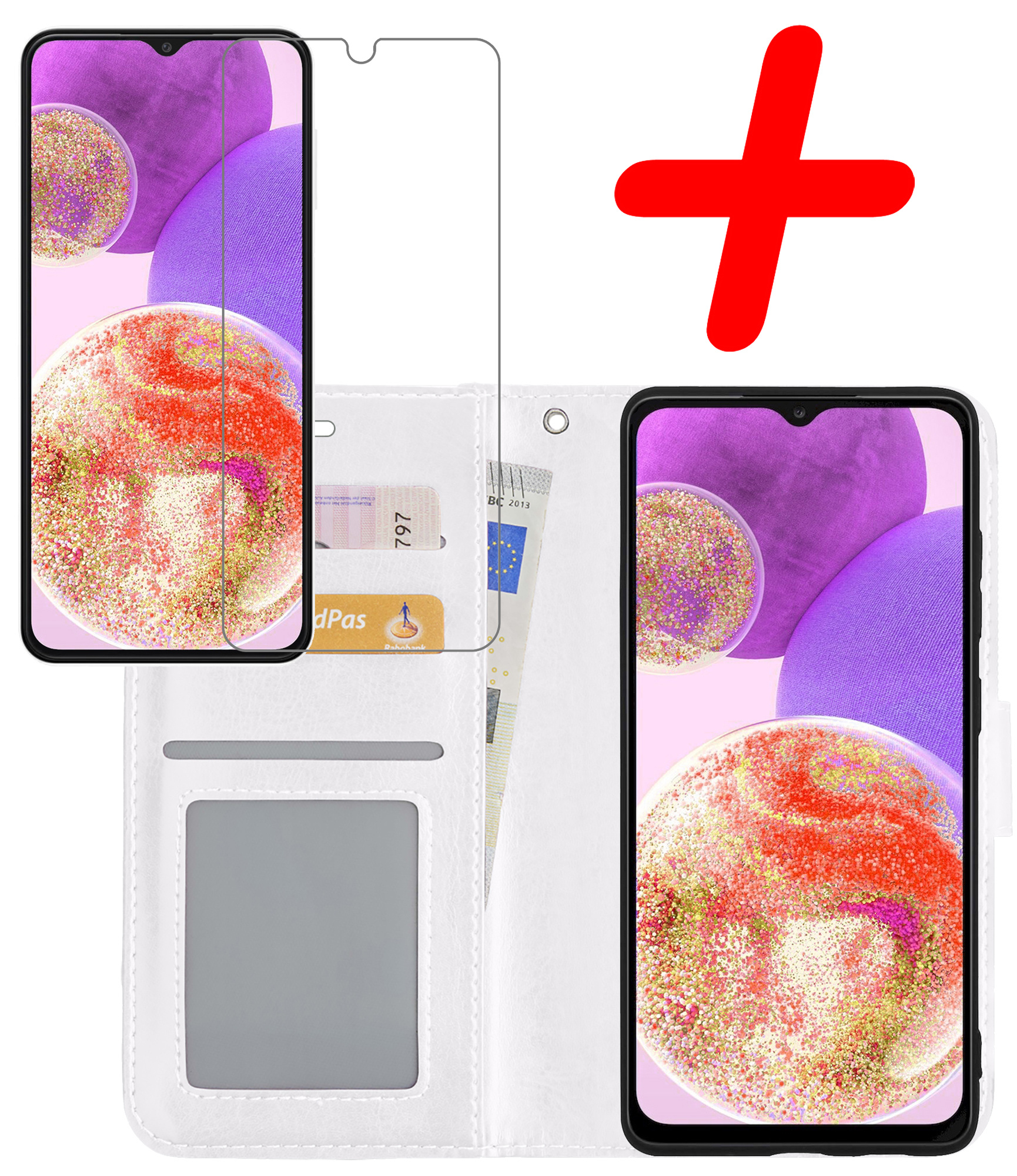 BASEY. Hoes Geschikt voor Samsung A23 Hoesje Bookcase Hoes Flip Case Book Cover Met Screenprotector - Hoesje Geschikt voor Samsung Galaxy A23 Hoes Book Case Hoesje - Wit