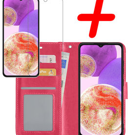 BASEY. BASEY. Samsung Galaxy A23 Hoesje Bookcase Donkerroze Met Screenprotector