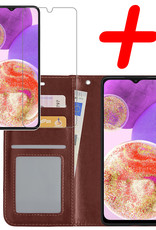 BASEY. Hoes Geschikt voor Samsung A23 Hoesje Bookcase Hoes Flip Case Book Cover Met Screenprotector - Hoesje Geschikt voor Samsung Galaxy A23 Hoes Book Case Hoesje - Bruin