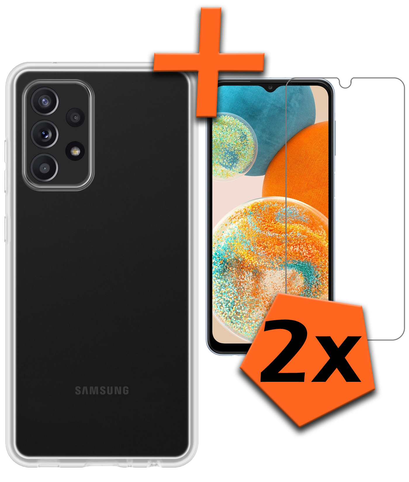 Nomfy Hoesje Geschikt voor Samsung A23 Hoesje Siliconen Cover Case Met 2x Screenprotector - Hoes Geschikt voor Samsung Galaxy A23 Hoes Back Case - Transparant