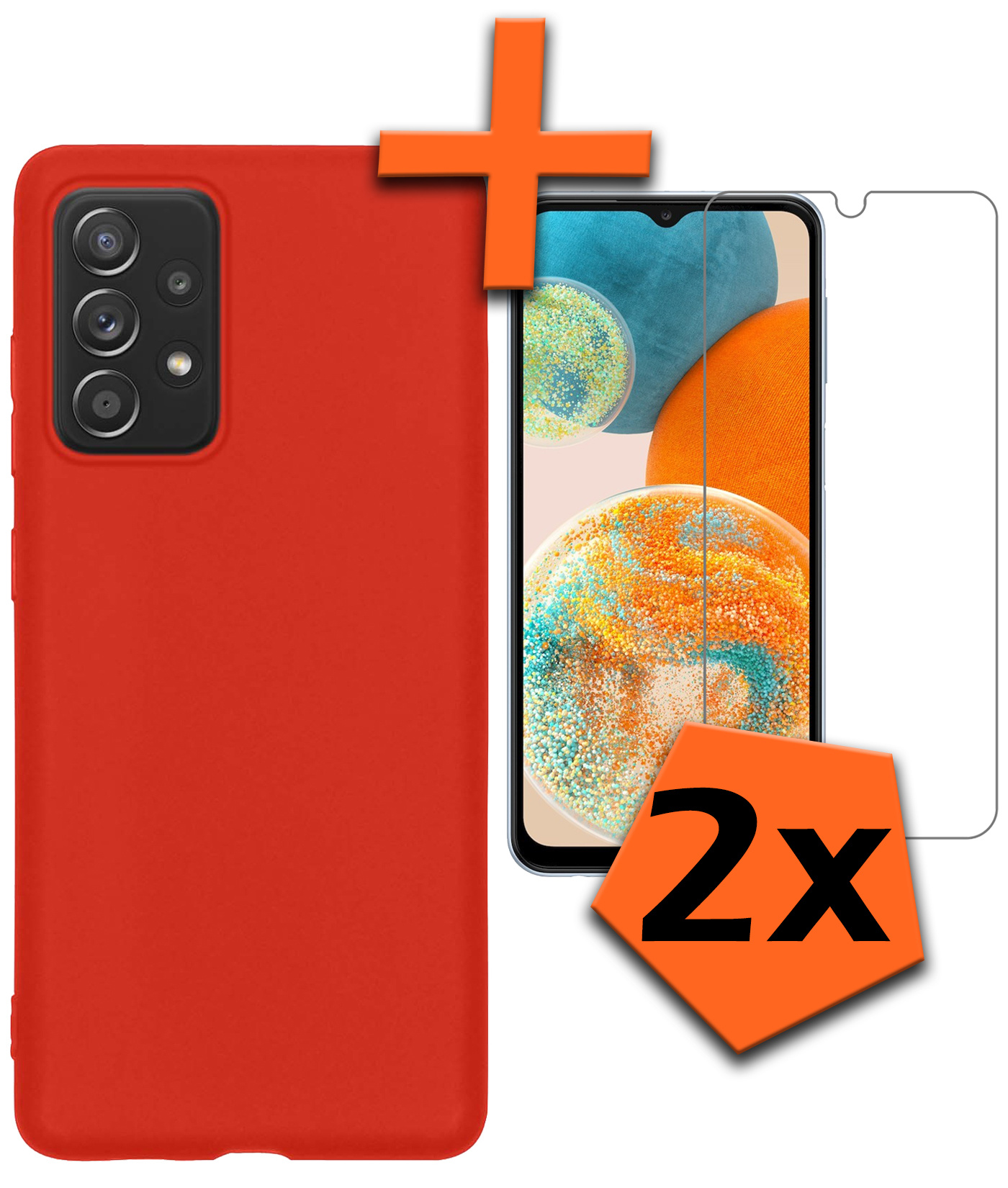 Nomfy Hoesje Geschikt voor Samsung A23 Hoesje Siliconen Cover Case Met 2x Screenprotector - Hoes Geschikt voor Samsung Galaxy A23 Hoes Back Case - Rood