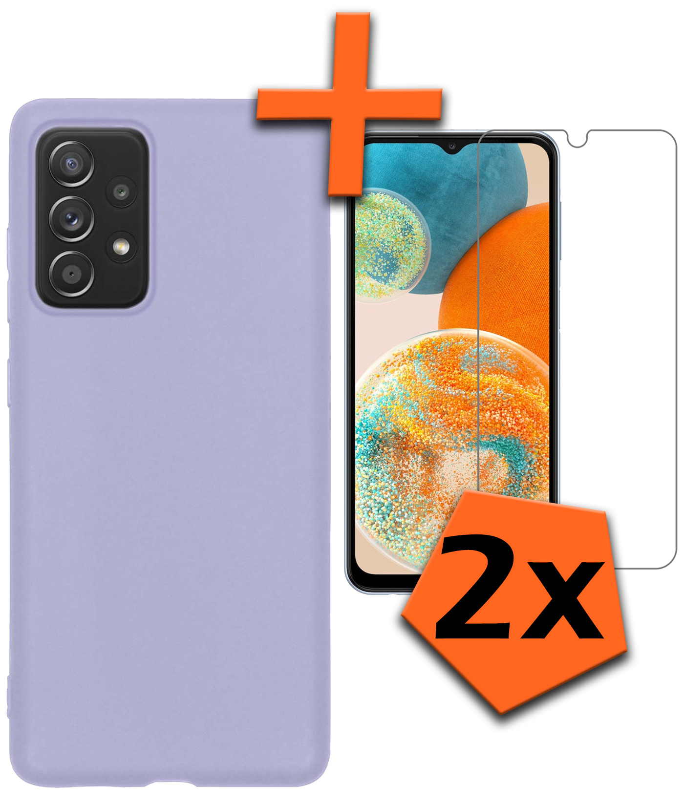 Nomfy Hoesje Geschikt voor Samsung A23 Hoesje Siliconen Cover Case Met 2x Screenprotector - Hoes Geschikt voor Samsung Galaxy A23 Hoes Back Case - Lila