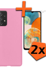 Nomfy Hoesje Geschikt voor Samsung A23 Hoesje Siliconen Cover Case Met 2x Screenprotector - Hoes Geschikt voor Samsung Galaxy A23 Hoes Back Case - Lichtroze