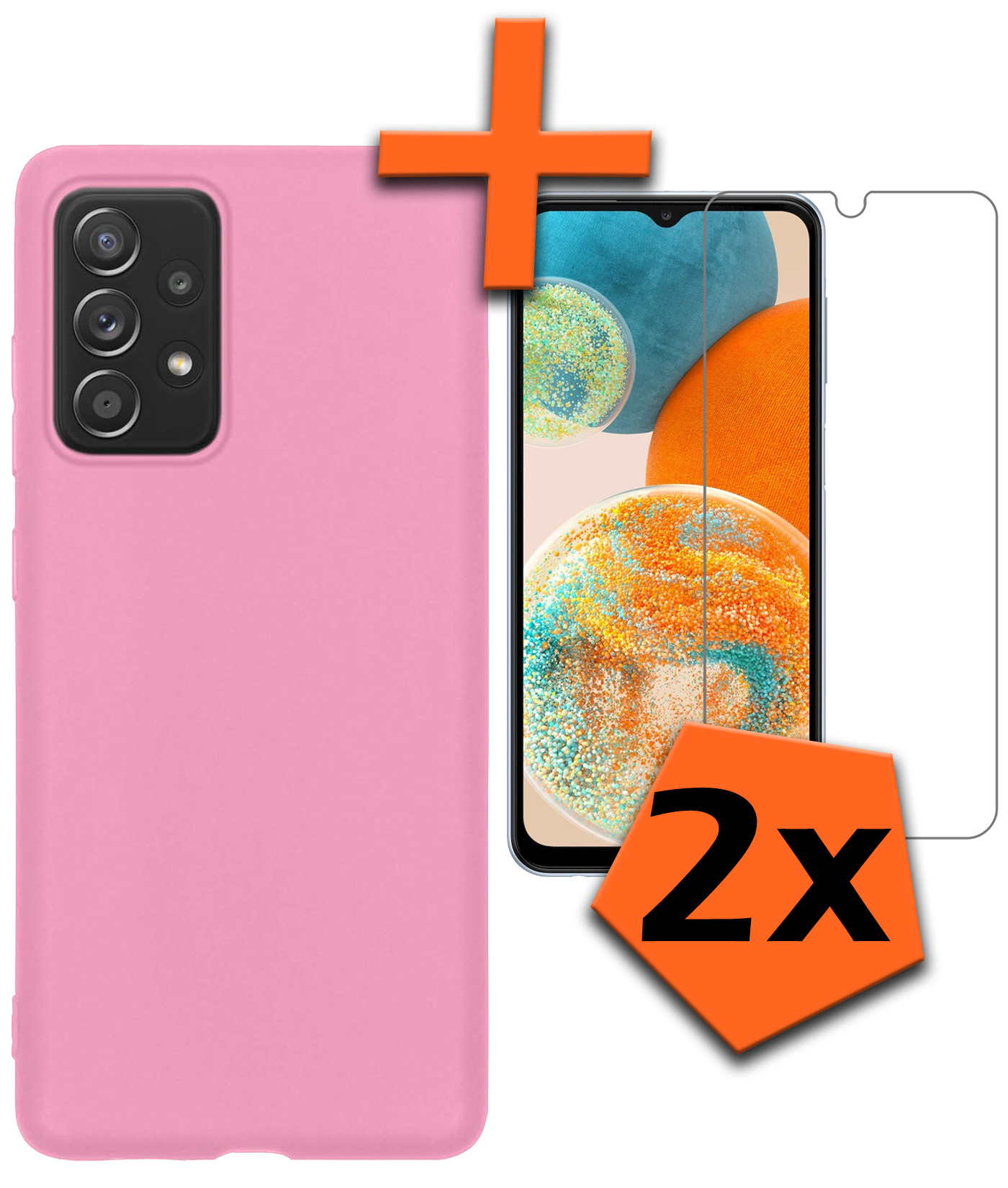 Nomfy Hoesje Geschikt voor Samsung A23 Hoesje Siliconen Cover Case Met 2x Screenprotector - Hoes Geschikt voor Samsung Galaxy A23 Hoes Back Case - Lichtroze