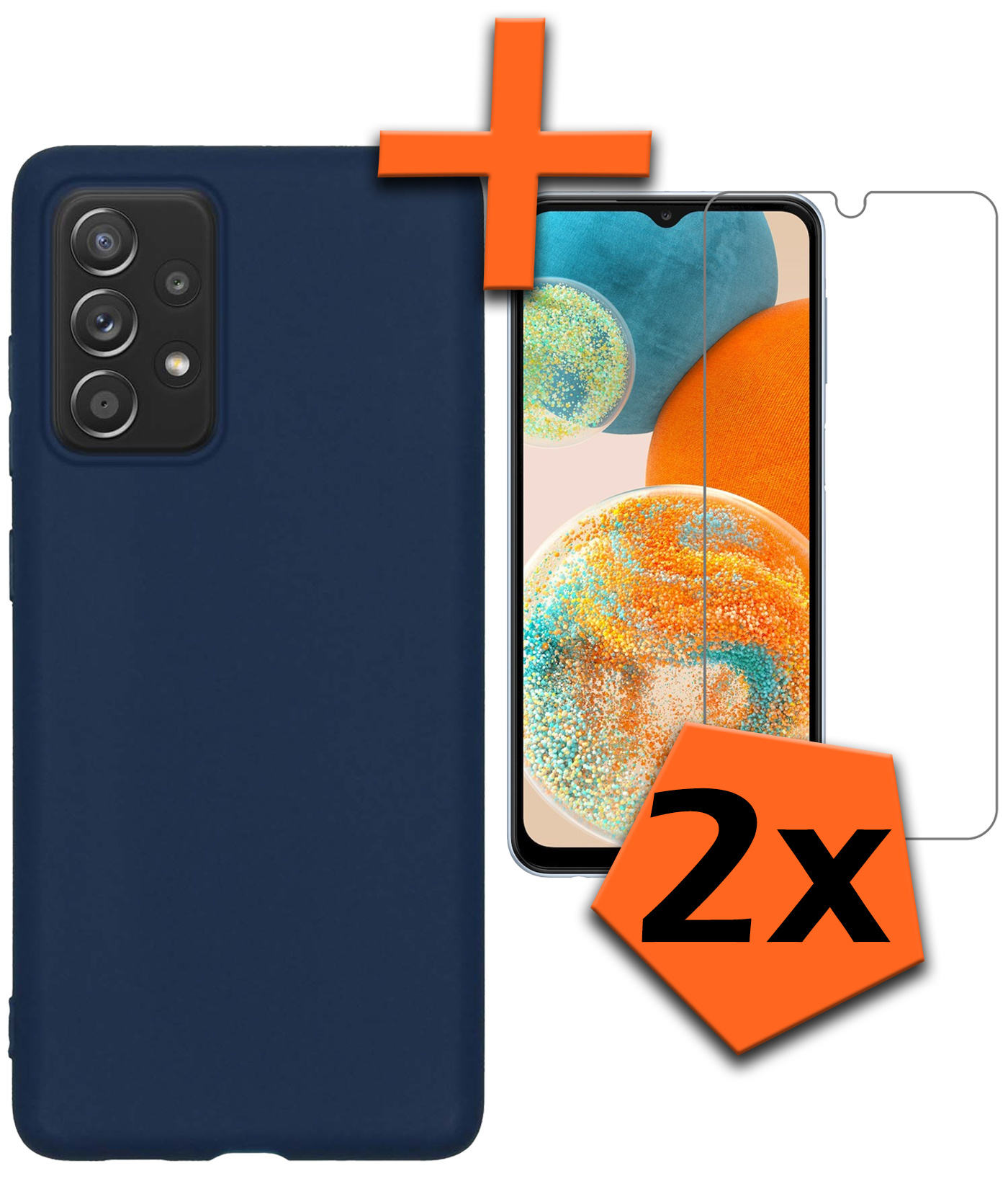 Nomfy Hoesje Geschikt voor Samsung A23 Hoesje Siliconen Cover Case Met 2x Screenprotector - Hoes Geschikt voor Samsung Galaxy A23 Hoes Back Case - Donkerblauw