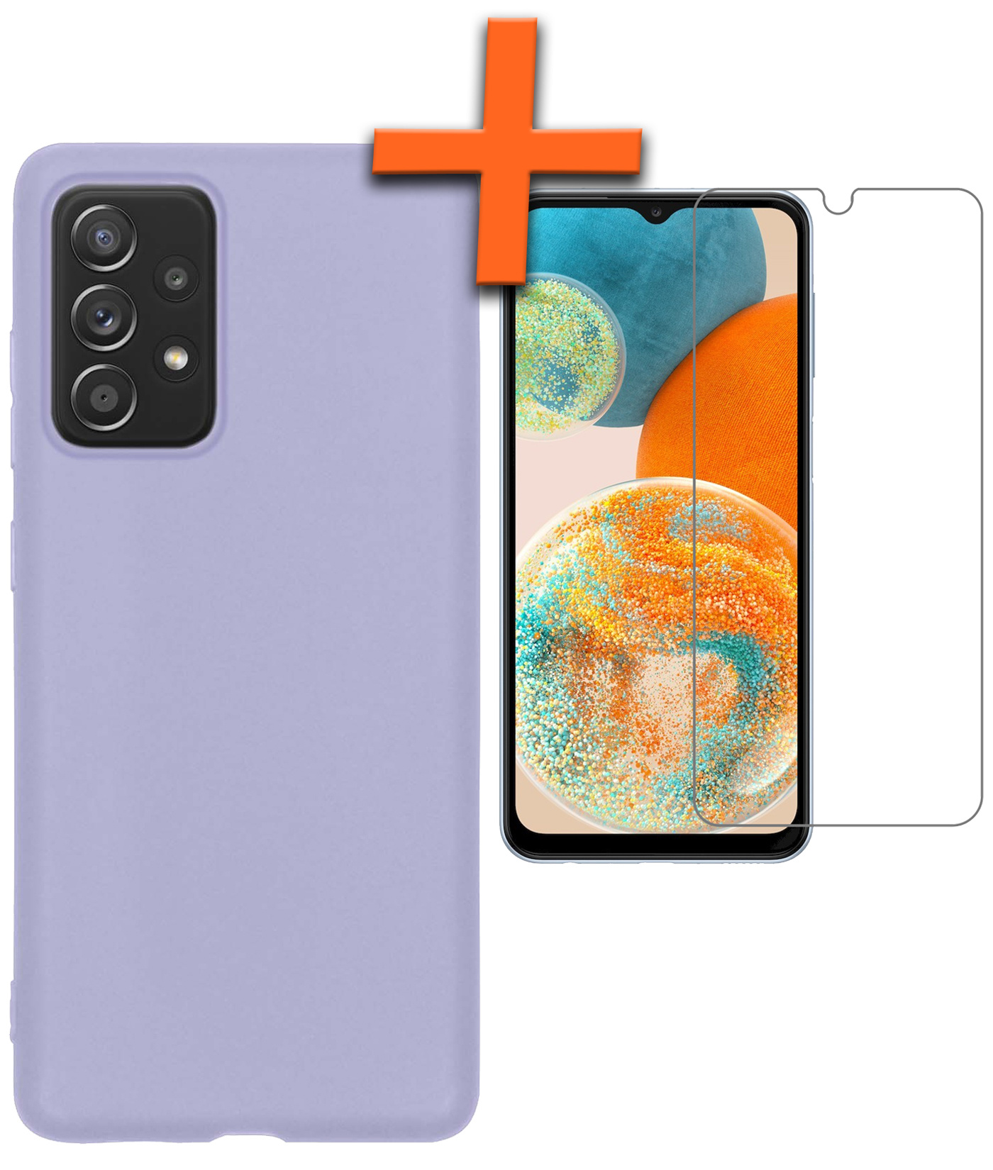 Nomfy Hoesje Geschikt voor Samsung A23 Hoesje Siliconen Cover Case Met Screenprotector - Hoes Geschikt voor Samsung Galaxy A23 Hoes Back Case - Lila
