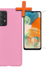Nomfy Hoesje Geschikt voor Samsung A23 Hoesje Siliconen Cover Case Met Screenprotector - Hoes Geschikt voor Samsung Galaxy A23 Hoes Back Case - Lichtroze