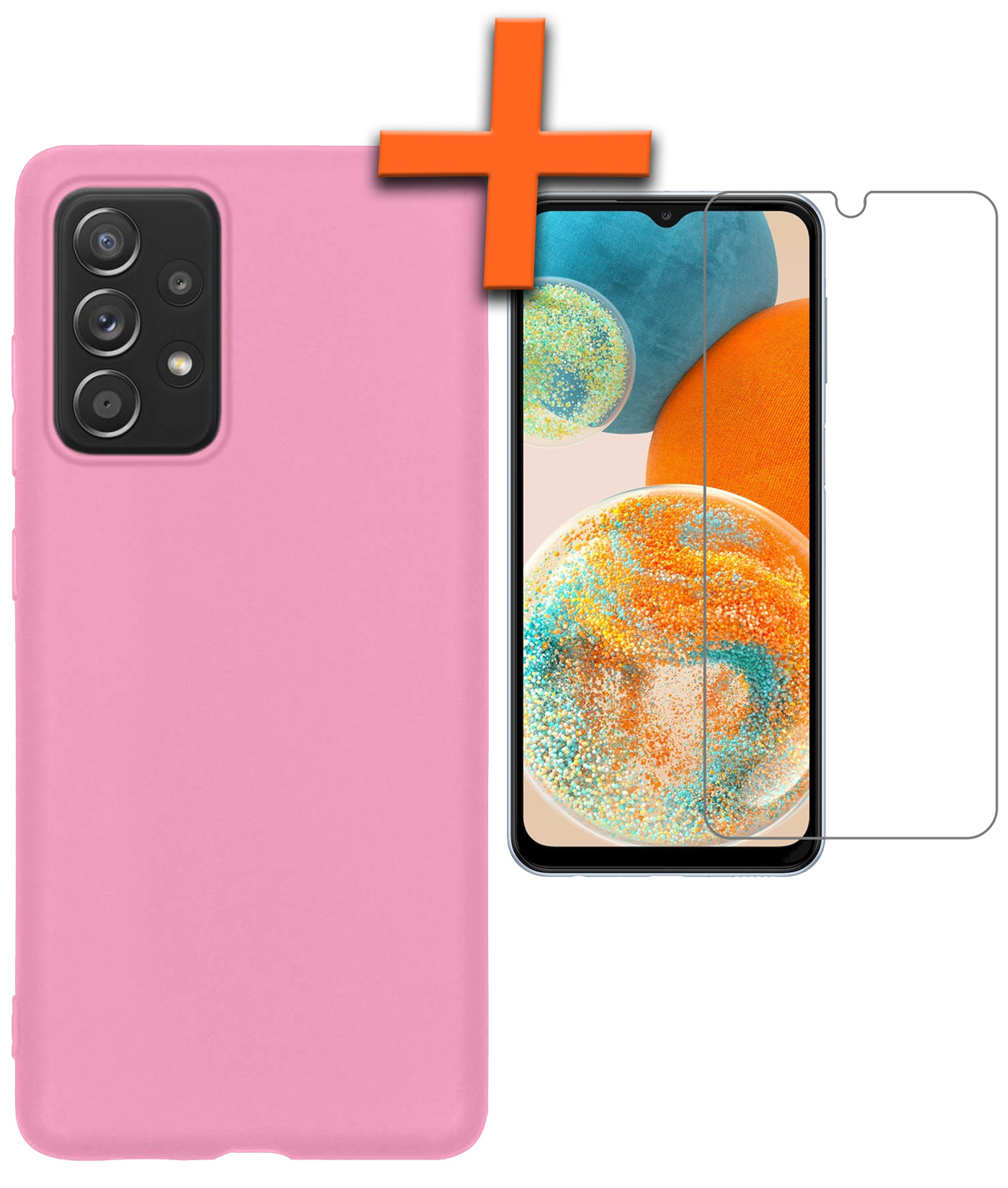 Nomfy Hoesje Geschikt voor Samsung A23 Hoesje Siliconen Cover Case Met Screenprotector - Hoes Geschikt voor Samsung Galaxy A23 Hoes Back Case - Lichtroze