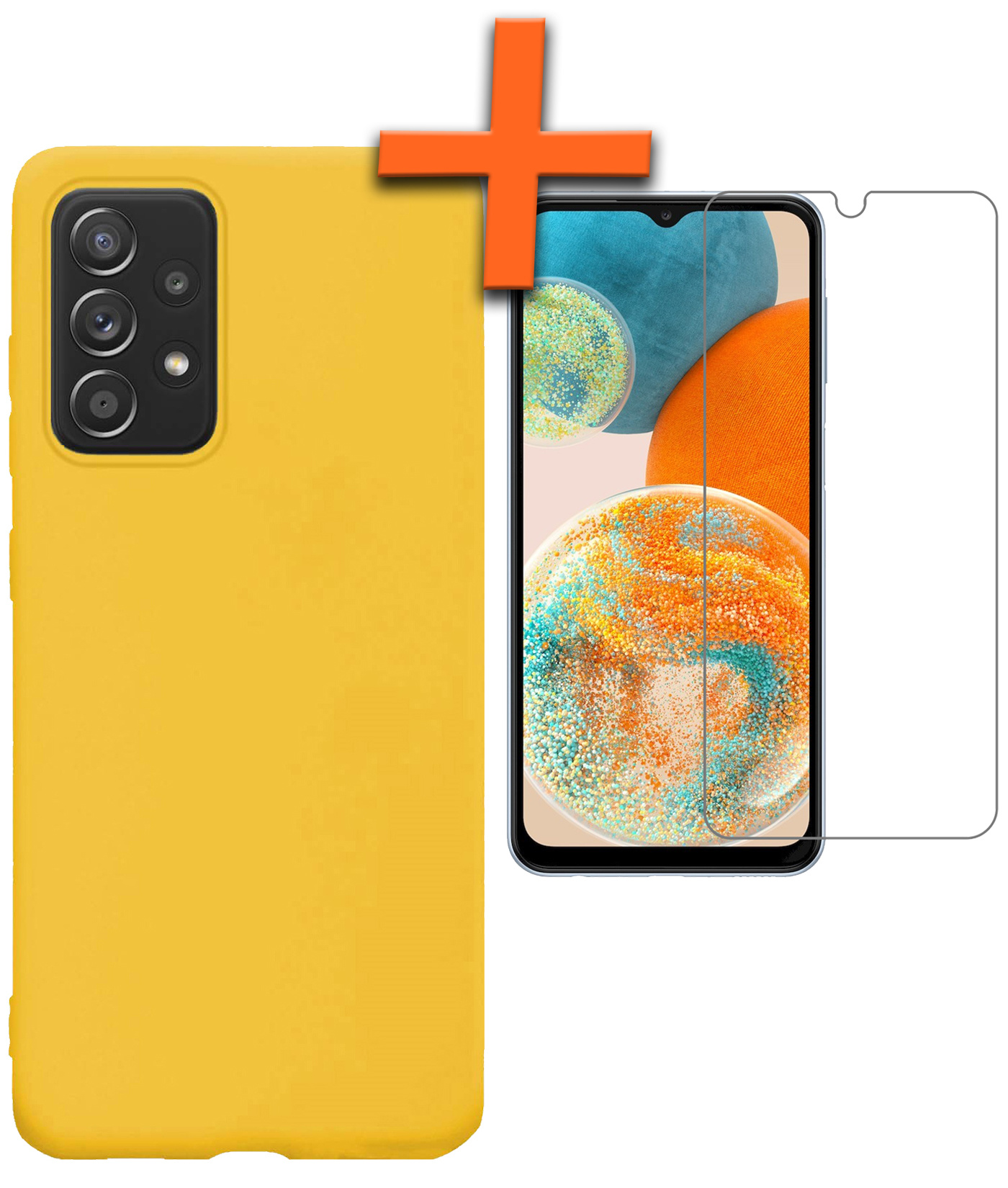 Nomfy Hoesje Geschikt voor Samsung A23 Hoesje Siliconen Cover Case Met Screenprotector - Hoes Geschikt voor Samsung Galaxy A23 Hoes Back Case - Geel