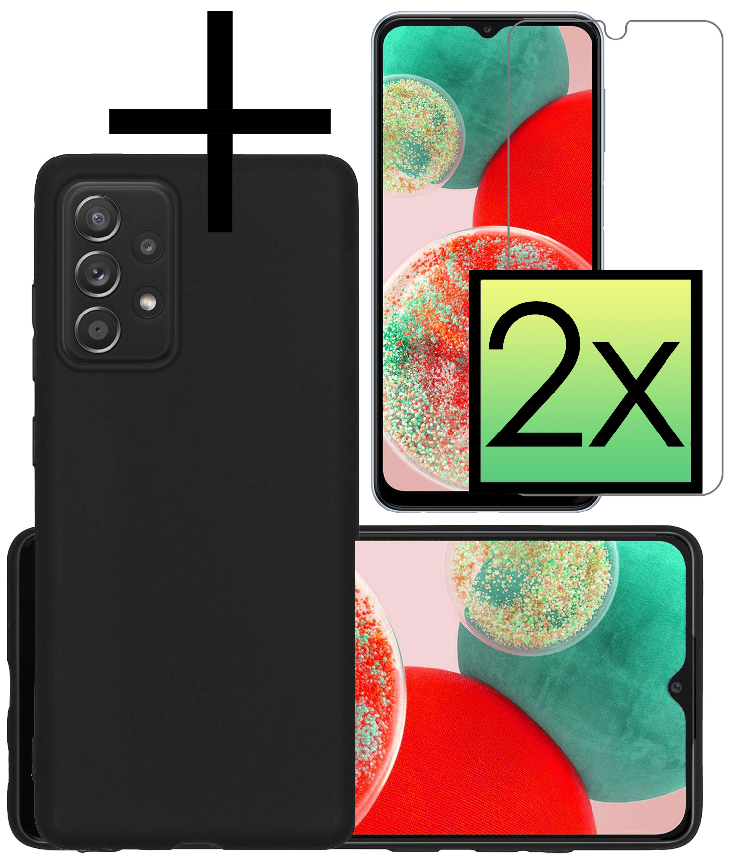 NoXx Hoes Geschikt voor Samsung A23 Hoesje Cover Siliconen Back Case Hoes Met 2x Screenprotector - Zwart