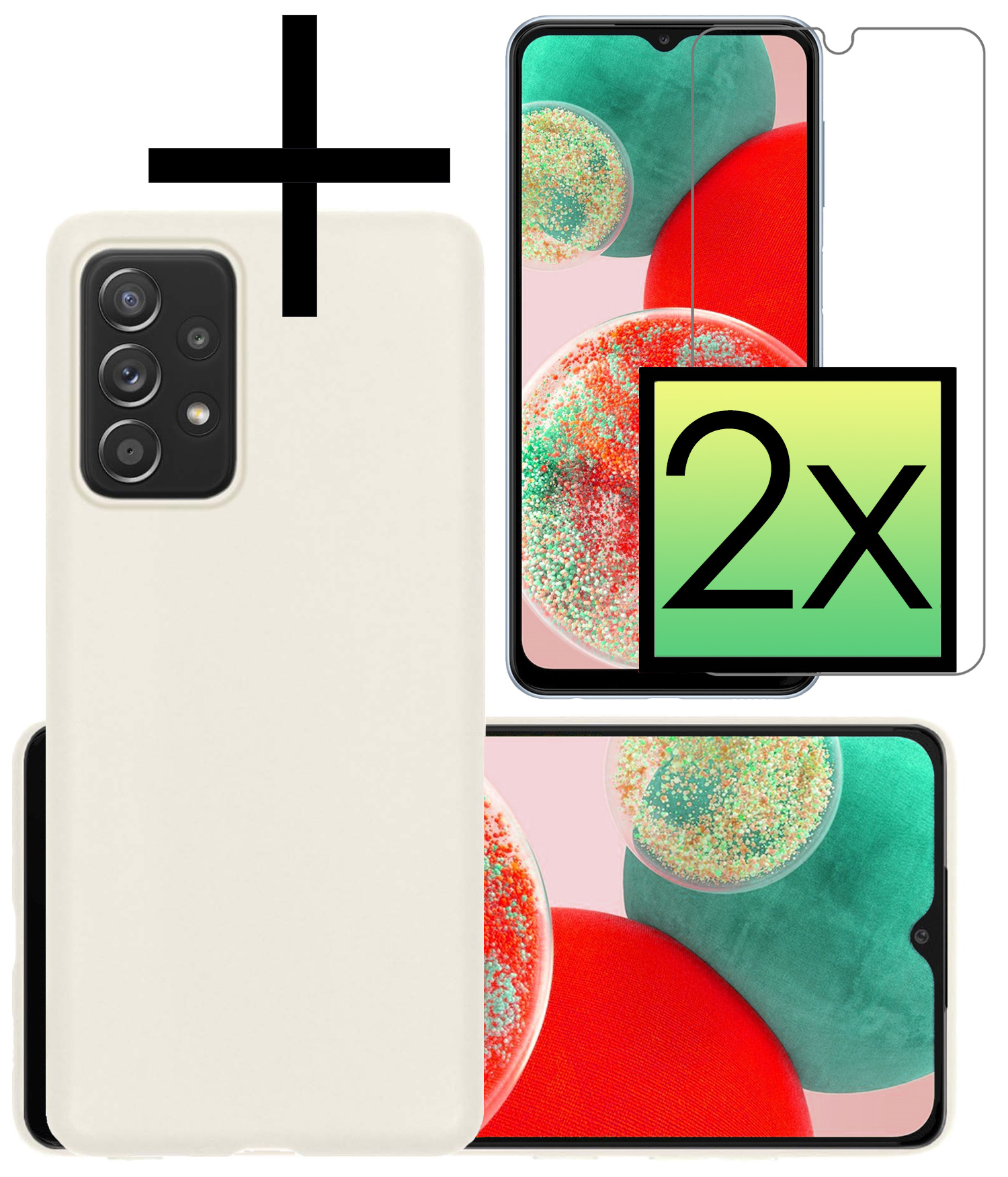 NoXx Hoes Geschikt voor Samsung A23 Hoesje Cover Siliconen Back Case Hoes Met 2x Screenprotector - Wit