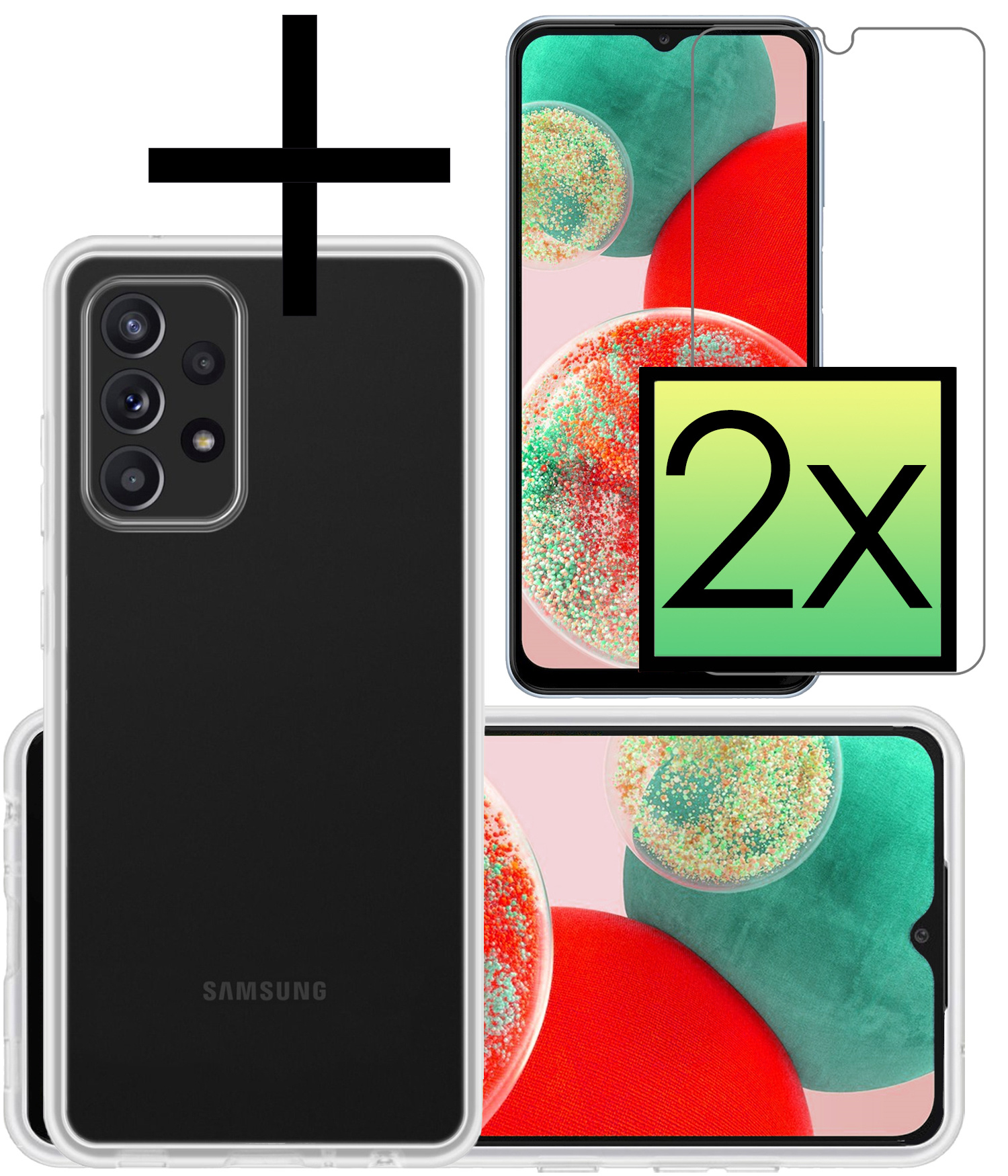 NoXx Hoes Geschikt voor Samsung A23 Hoesje Cover Siliconen Back Case Hoes Met 2x Screenprotector - Transparant