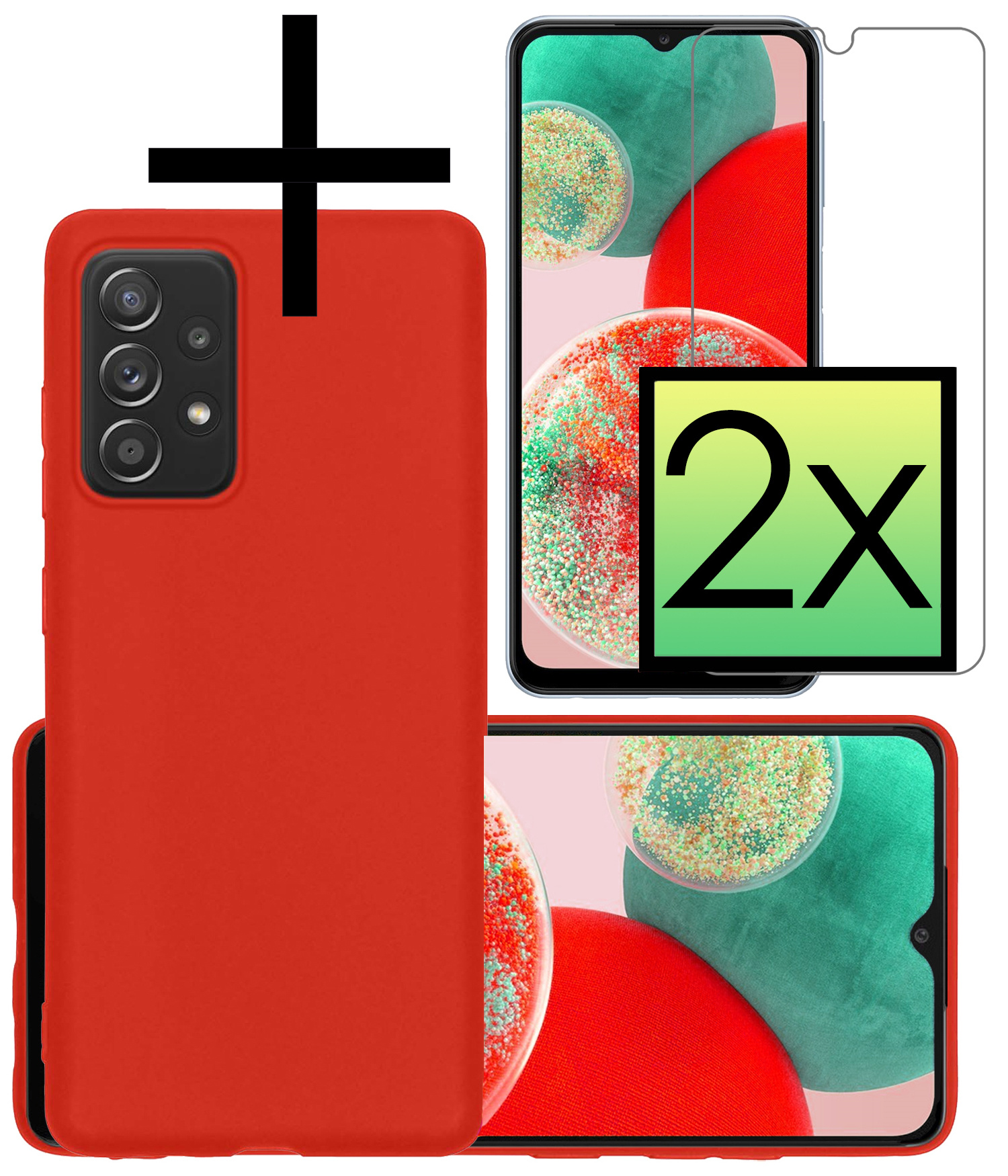 NoXx Hoes Geschikt voor Samsung A23 Hoesje Cover Siliconen Back Case Hoes Met 2x Screenprotector - Rood