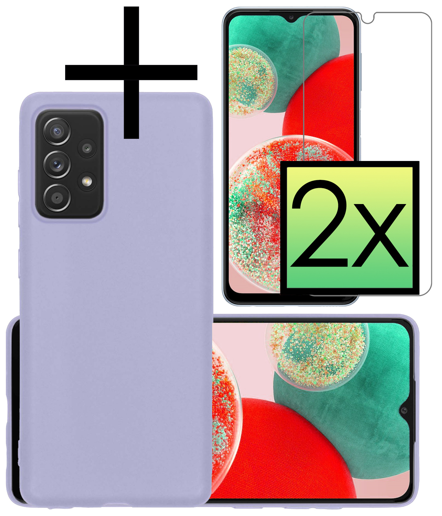 NoXx Hoes Geschikt voor Samsung A23 Hoesje Cover Siliconen Back Case Hoes Met 2x Screenprotector - Lila