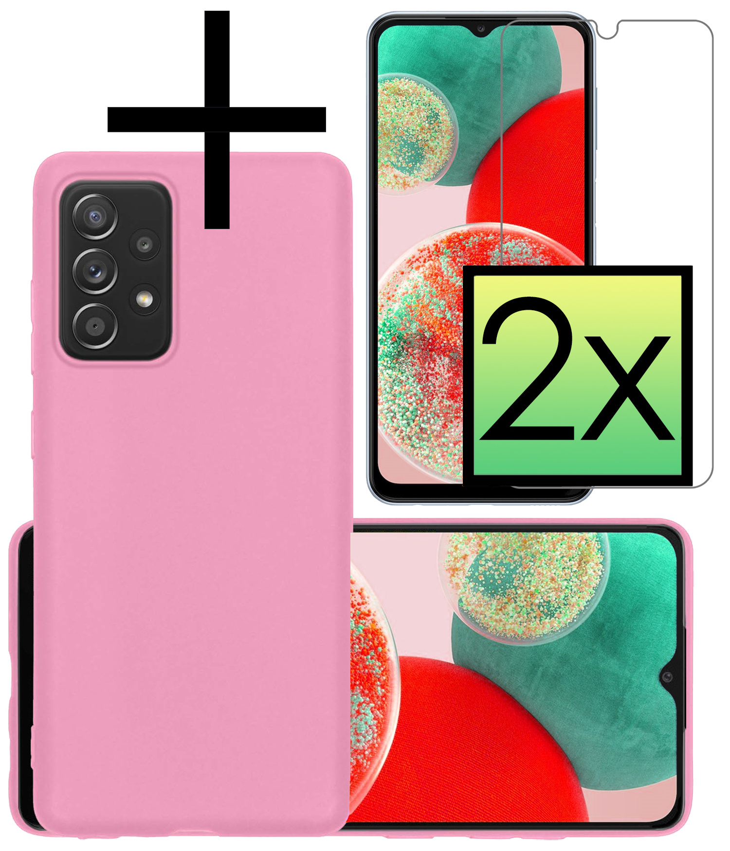 NoXx Hoes Geschikt voor Samsung A23 Hoesje Cover Siliconen Back Case Hoes Met 2x Screenprotector - Lichtroze