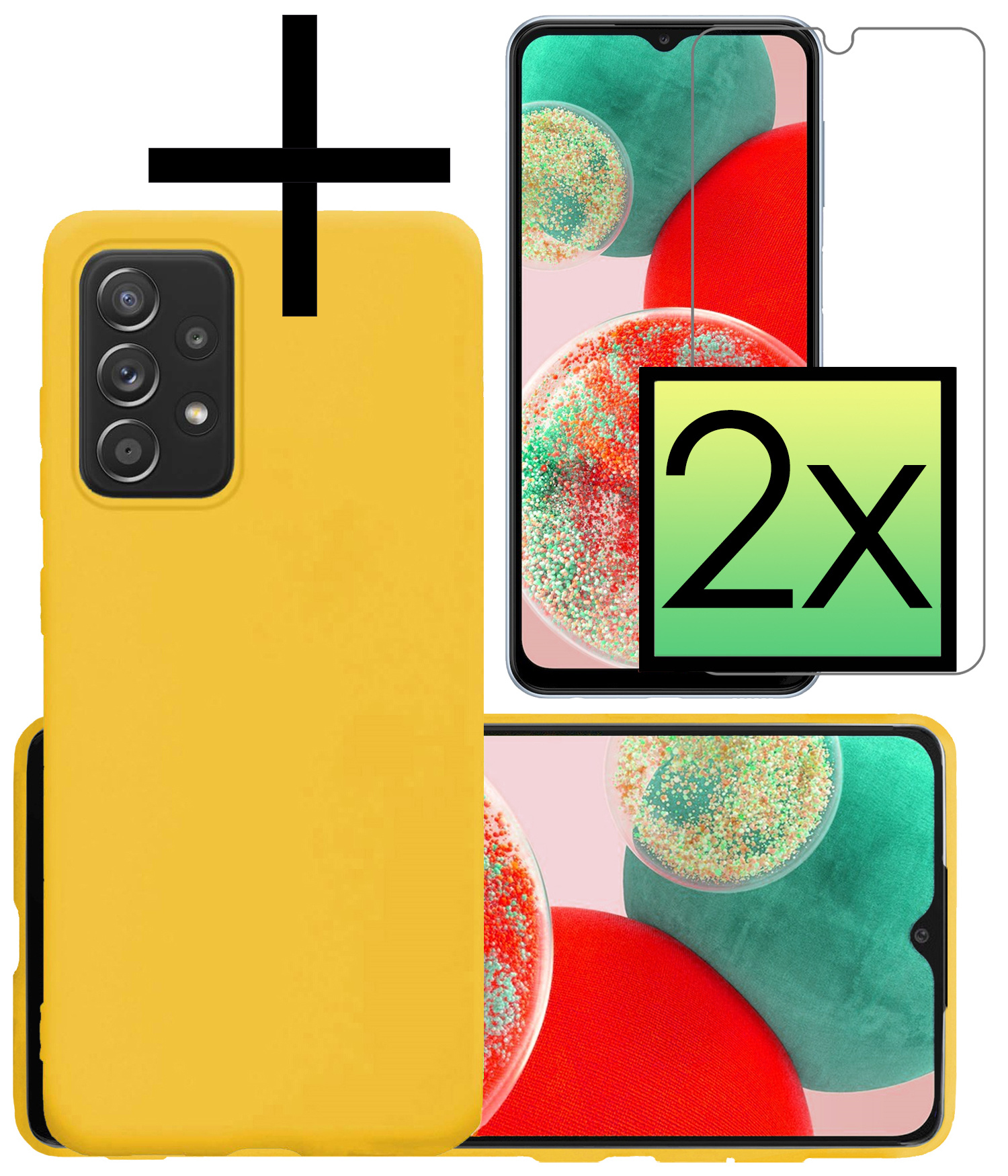 NoXx Hoes Geschikt voor Samsung A23 Hoesje Cover Siliconen Back Case Hoes Met 2x Screenprotector - Geel