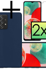 NoXx Hoes Geschikt voor Samsung A23 Hoesje Cover Siliconen Back Case Hoes Met 2x Screenprotector - Donkerblauw