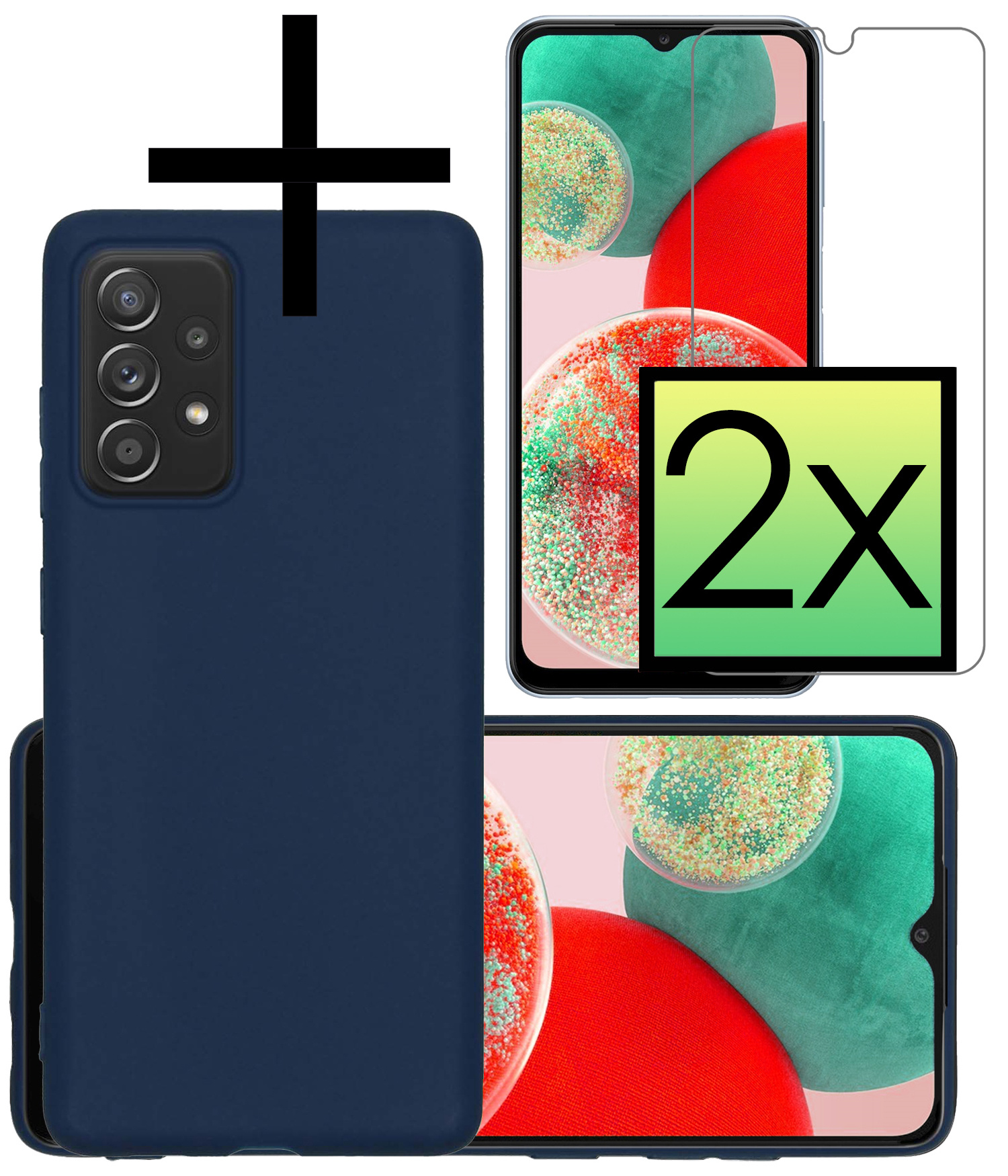 NoXx Hoes Geschikt voor Samsung A23 Hoesje Cover Siliconen Back Case Hoes Met 2x Screenprotector - Donkerblauw