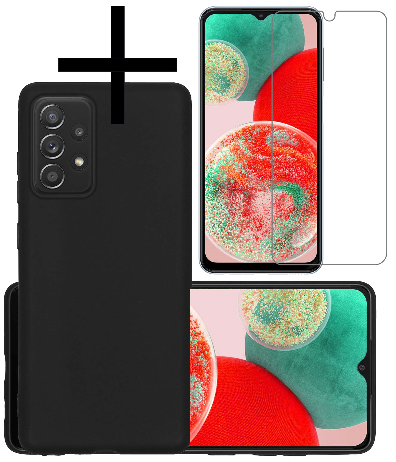 NoXx Hoes Geschikt voor Samsung A23 Hoesje Cover Siliconen Back Case Hoes Met Screenprotector - Zwart