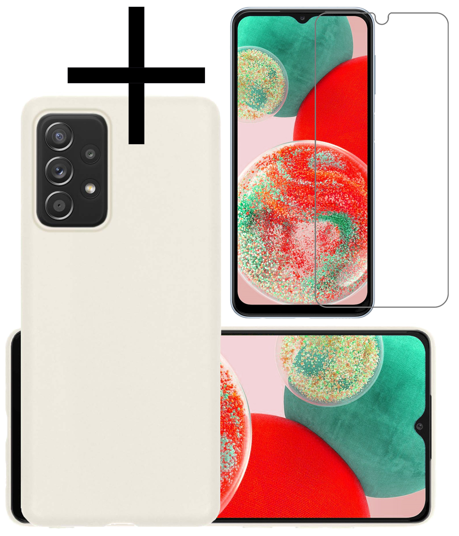 NoXx Hoes Geschikt voor Samsung A23 Hoesje Cover Siliconen Back Case Hoes Met Screenprotector - Wit