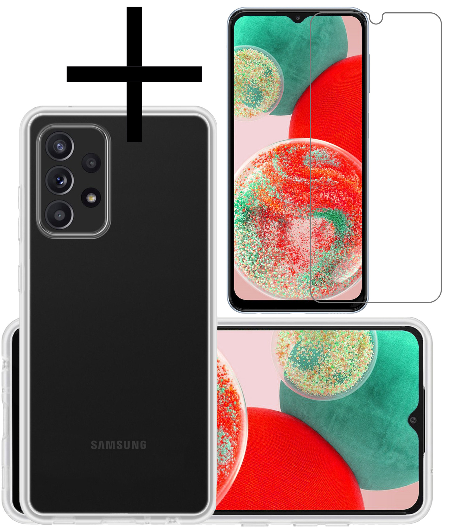 NoXx Hoes Geschikt voor Samsung A23 Hoesje Cover Siliconen Back Case Hoes Met Screenprotector - Transparant