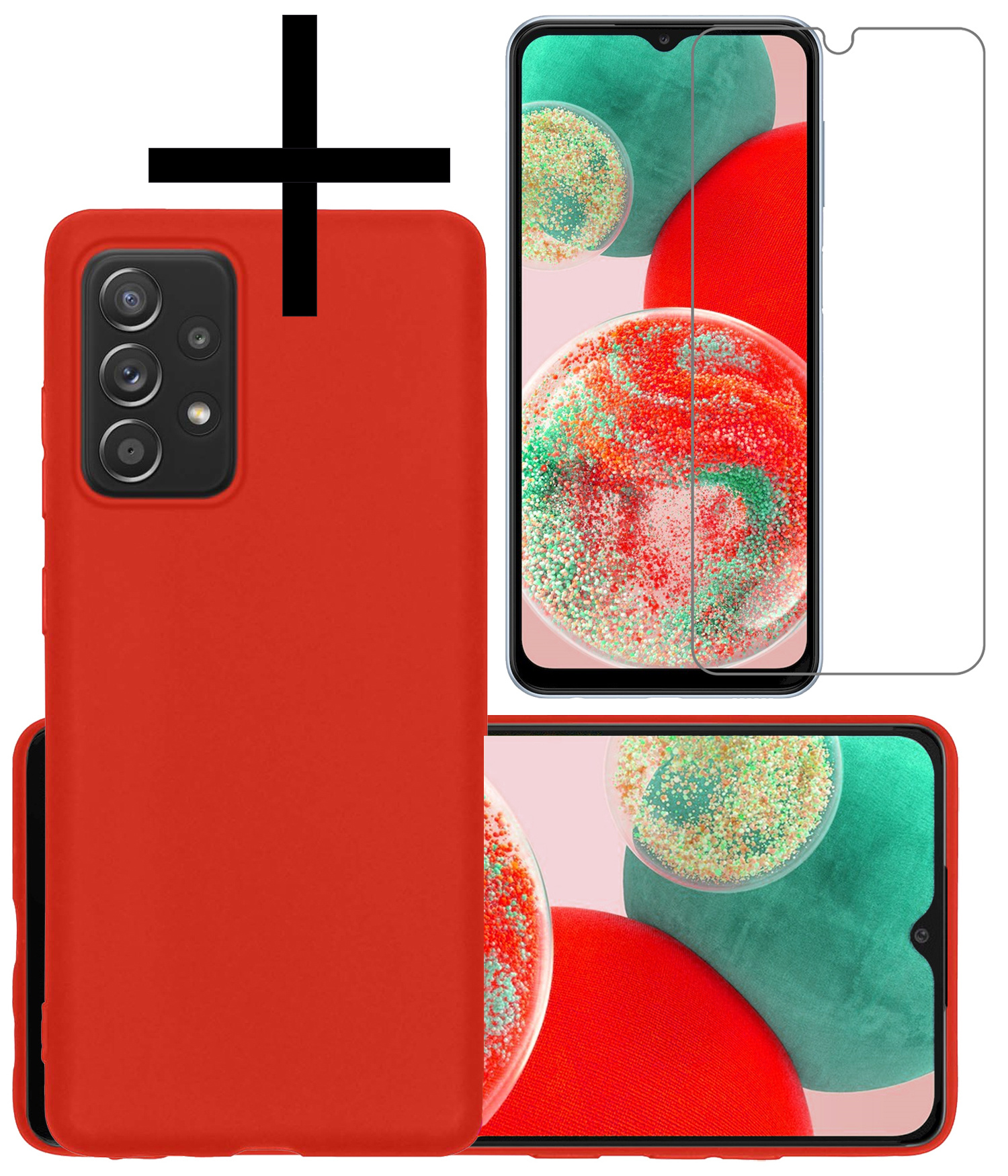 NoXx Hoes Geschikt voor Samsung A23 Hoesje Cover Siliconen Back Case Hoes Met Screenprotector - Rood