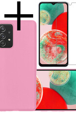 NoXx Hoes Geschikt voor Samsung A23 Hoesje Cover Siliconen Back Case Hoes Met Screenprotector - Lichtroze