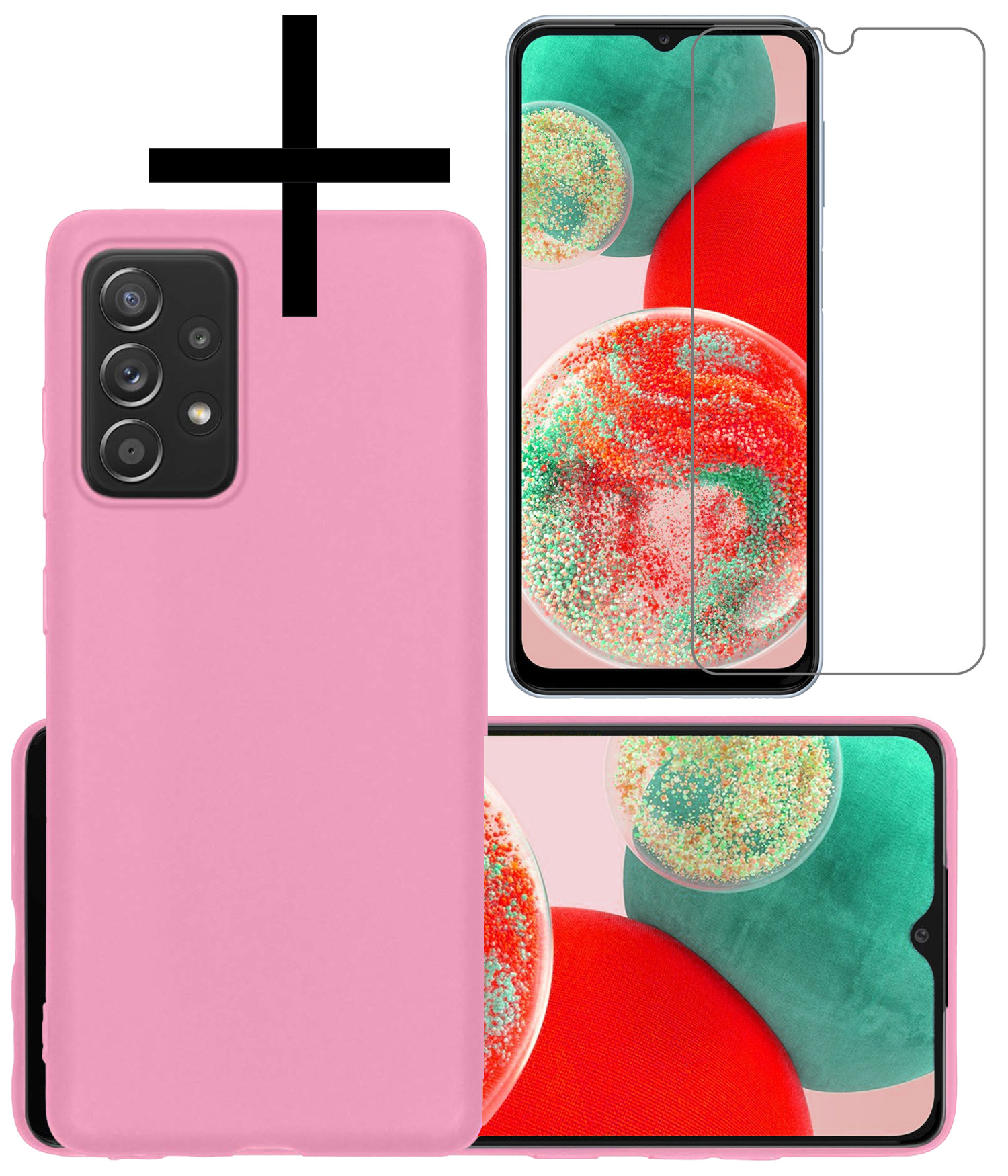 NoXx Hoes Geschikt voor Samsung A23 Hoesje Cover Siliconen Back Case Hoes Met Screenprotector - Lichtroze