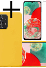 NoXx Hoes Geschikt voor Samsung A23 Hoesje Cover Siliconen Back Case Hoes Met Screenprotector - Geel