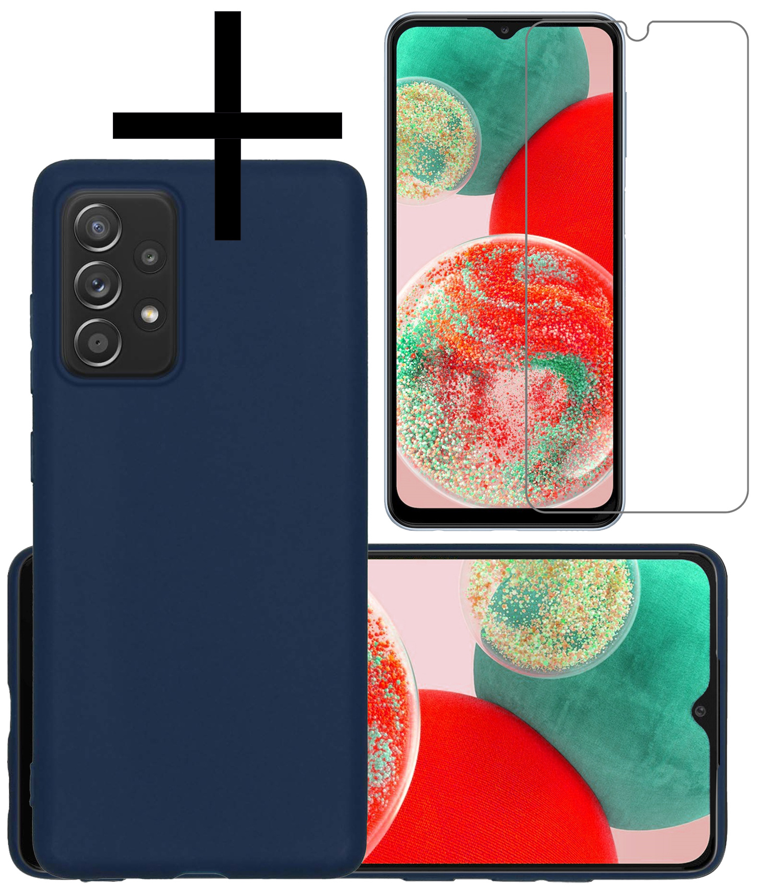 NoXx Hoes Geschikt voor Samsung A23 Hoesje Cover Siliconen Back Case Hoes Met Screenprotector - Donkerblauw