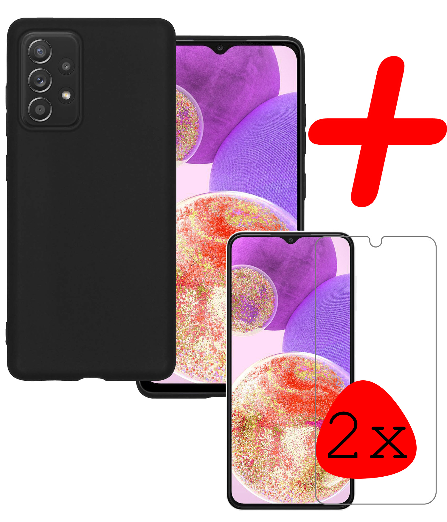 BASEY. Hoes Geschikt voor Samsung A23 Hoesje Siliconen Back Cover Case Met 2x Screenprotector - Hoesje Geschikt voor Samsung Galaxy A23 Hoes Cover Hoesje - Zwart