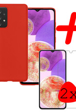 BASEY. Hoes Geschikt voor Samsung A23 Hoesje Siliconen Back Cover Case Met 2x Screenprotector - Hoesje Geschikt voor Samsung Galaxy A23 Hoes Cover Hoesje - Rood