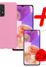 BASEY. Hoes Geschikt voor Samsung A23 Hoesje Siliconen Back Cover Case Met 2x Screenprotector - Hoesje Geschikt voor Samsung Galaxy A23 Hoes Cover Hoesje - Lichtroze