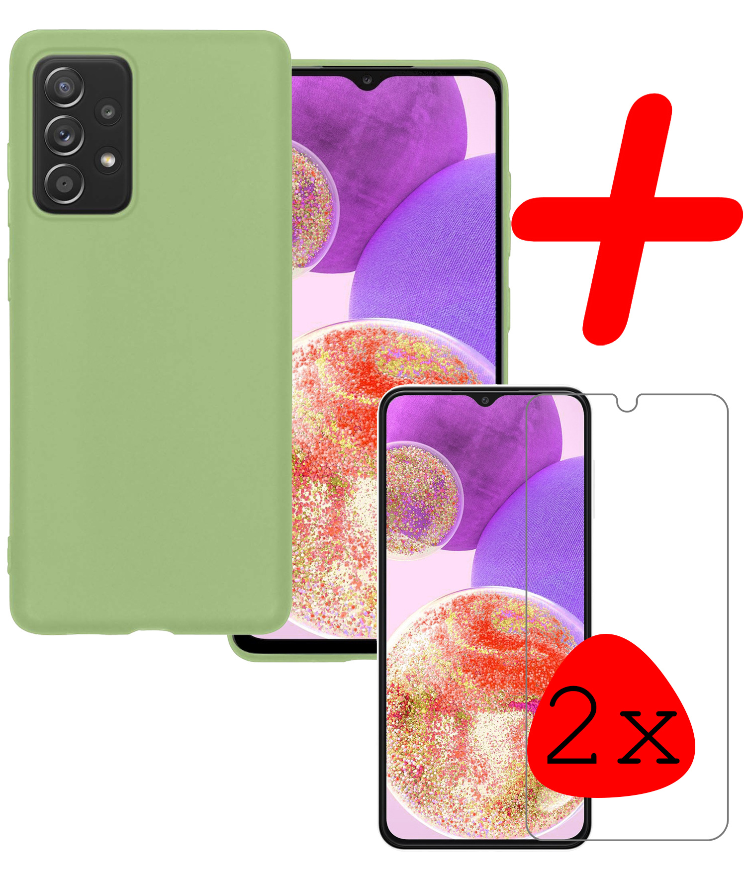 BASEY. Hoes Geschikt voor Samsung A23 Hoesje Siliconen Back Cover Case Met 2x Screenprotector - Hoesje Geschikt voor Samsung Galaxy A23 Hoes Cover Hoesje - Groen