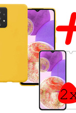 BASEY. Hoes Geschikt voor Samsung A23 Hoesje Siliconen Back Cover Case Met 2x Screenprotector - Hoesje Geschikt voor Samsung Galaxy A23 Hoes Cover Hoesje - Geel