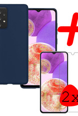 BASEY. Hoes Geschikt voor Samsung A23 Hoesje Siliconen Back Cover Case Met 2x Screenprotector - Hoesje Geschikt voor Samsung Galaxy A23 Hoes Cover Hoesje - Donkerblauw