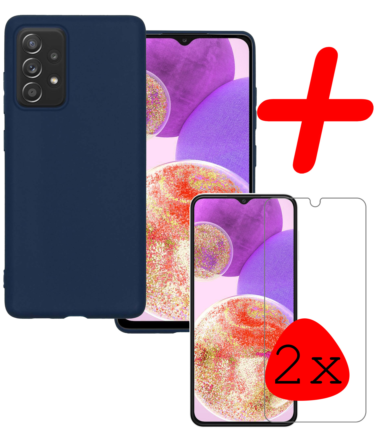 BASEY. Hoes Geschikt voor Samsung A23 Hoesje Siliconen Back Cover Case Met 2x Screenprotector - Hoesje Geschikt voor Samsung Galaxy A23 Hoes Cover Hoesje - Donkerblauw