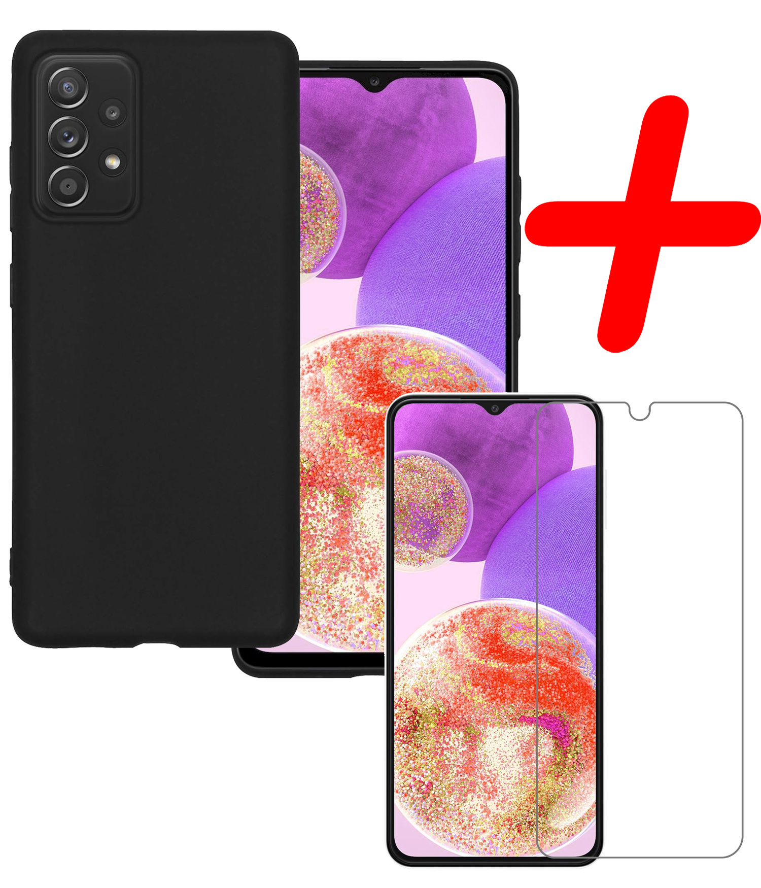 BASEY. Hoes Geschikt voor Samsung A23 Hoesje Siliconen Back Cover Case Met Screenprotector - Hoesje Geschikt voor Samsung Galaxy A23 Hoes Cover Hoesje - Zwart