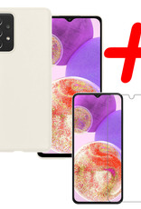 BASEY. Hoes Geschikt voor Samsung A23 Hoesje Siliconen Back Cover Case Met Screenprotector - Hoesje Geschikt voor Samsung Galaxy A23 Hoes Cover Hoesje - Wit