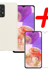 Hoes Geschikt voor Samsung A23 Hoesje Siliconen Back Cover Case Met Screenprotector - Hoesje Geschikt voor Samsung Galaxy A23 Hoes Cover Hoesje - Wit